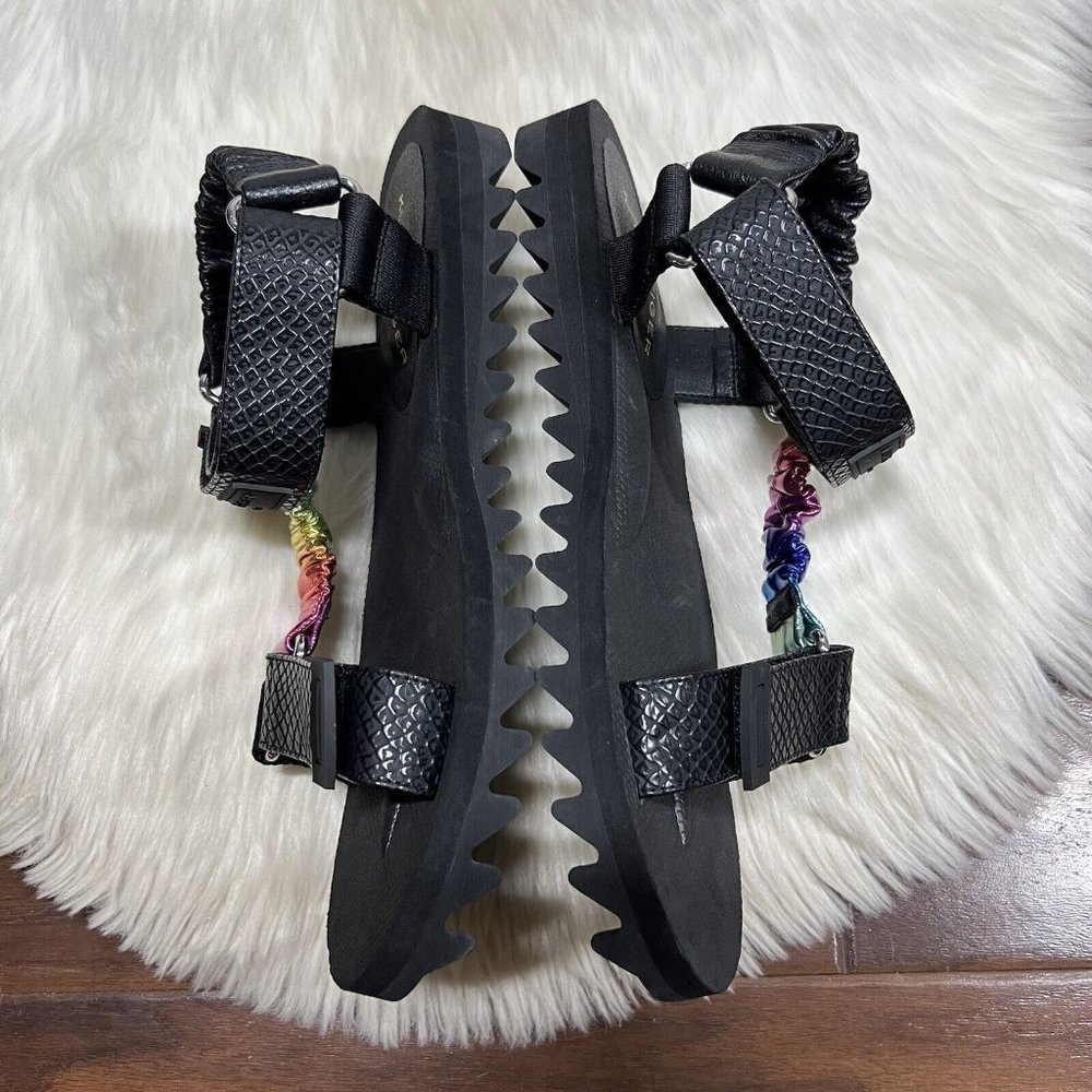 NEW Kurt Geiger Men's Size 44.5 / US 10.5 Black Rainbow Leather Orion Sandals - Picture 4 of 12